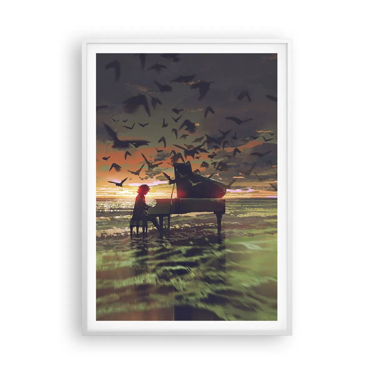 Poster in cornice bianca - Concerto per pianoforte e onde - 70x100 cm