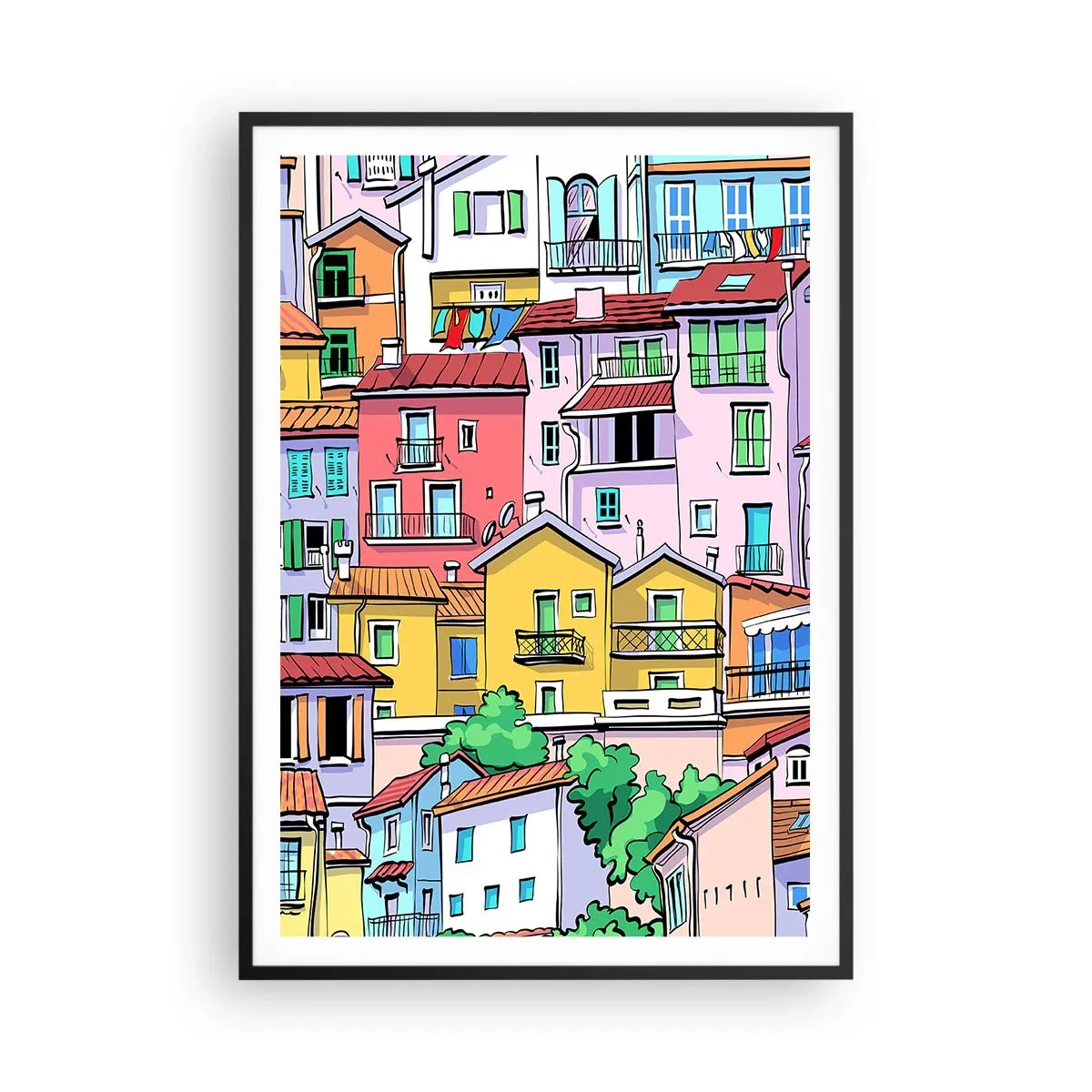 Poster in cornice nera - Città allegra - 70x100 cm