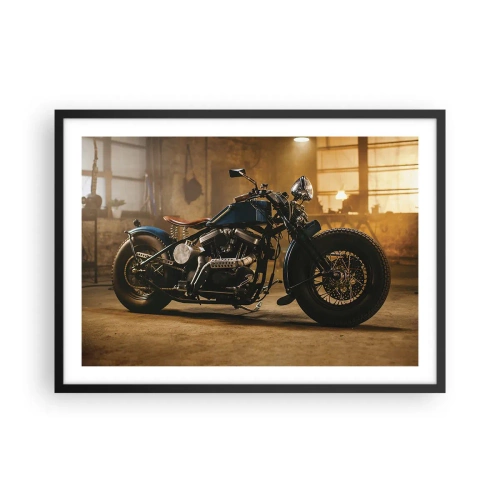 Poster in cornice nera - Una motocicletta elegante in un interno industriale con luci calde - 70x50cm - Posso tutto - Decorazione murale moderna per soggiorno e camera da letto ARTTOR