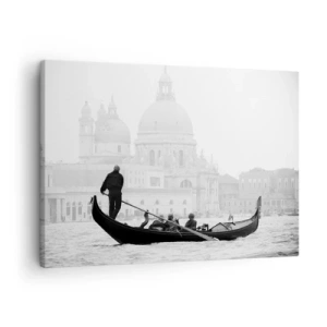 Quadro su tela - Stampe su Tela - Una gondola con la basilica sullo sfondo in bianco e nero - 70x50cm - Viaggio alla fonte della bellezza - Decorazione murale moderna per soggiorno e camera da letto ARTTOR