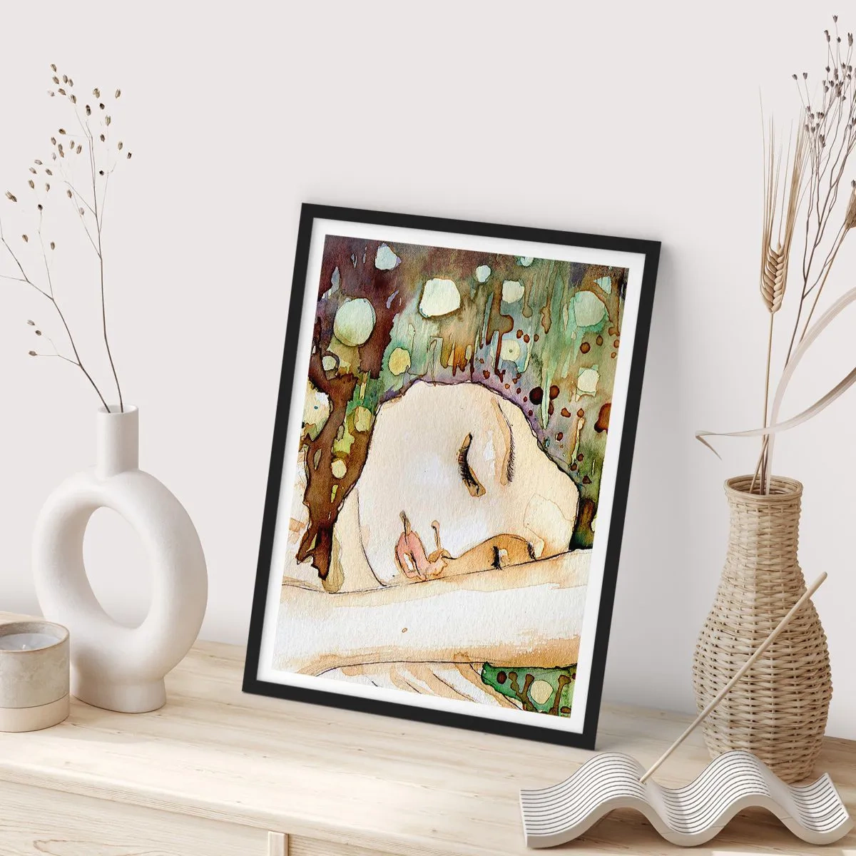 Poster in cornice nera - Sogno smeraldo e viola - 61x91 cm