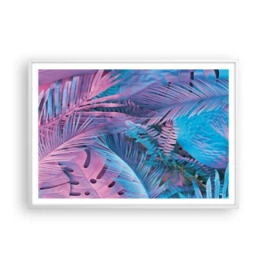 Poster in cornice bianca - Tropici in rosa e blu - 100x70 cm