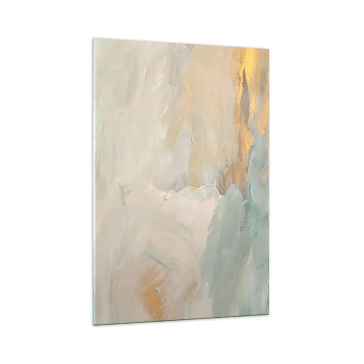 Quadro su vetro - Delicati tratti astratti nei toni del bianco e dell'oro - 70x100cm - Astrazione: il paese della mitezza - Decorazione murale moderna per soggiorno e camera da letto ARTTOR