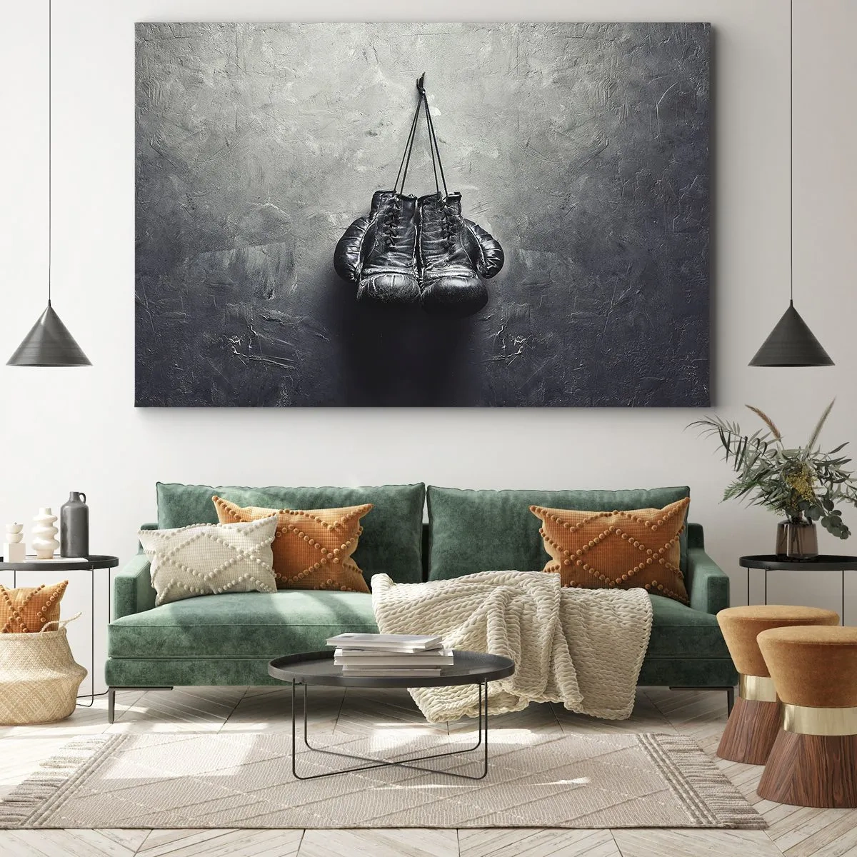 Quadro su tela - Stampe su Tela - Vecchi guantoni da boxe contro il muro - 120x80cm - Tempo di lotte e tempo di pace - Decorazione murale moderna per soggiorno e camera da letto ARTTOR