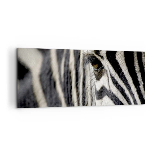 Quadro su tela - Stampe su Tela - Primo piano dell'occhio di una zebra con strisce bianche e nere - 120x50cm - Ritratto a strisce - Decorazione murale moderna per soggiorno e camera da letto ARTTOR