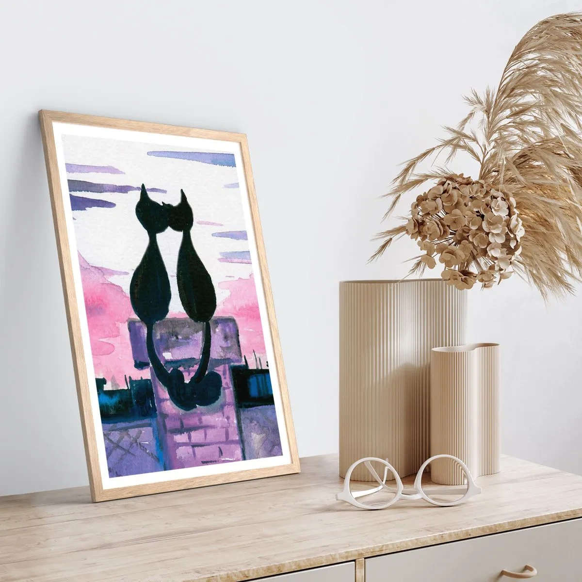 Poster in cornice rovere chiaro - Appuntamento sotto la luna - 70x100 cm