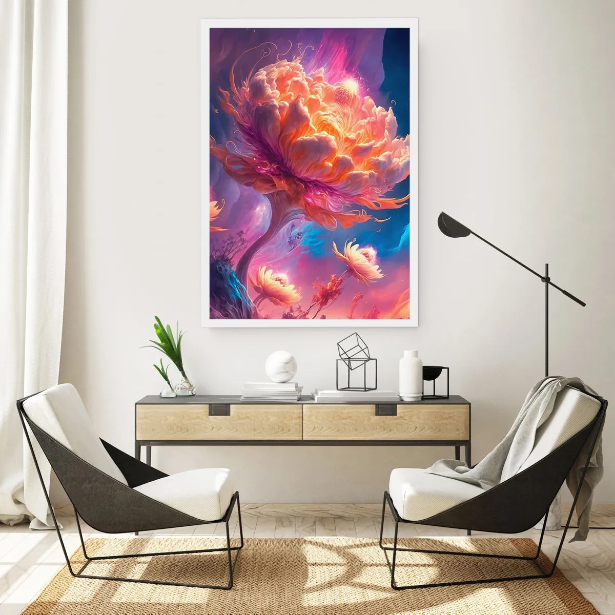 Poster - Un albero fantastico a forma di fiore in fiore - 50x70cm - Un altro mondo - Decorazione murale moderna per soggiorno e camera da letto ARTTOR