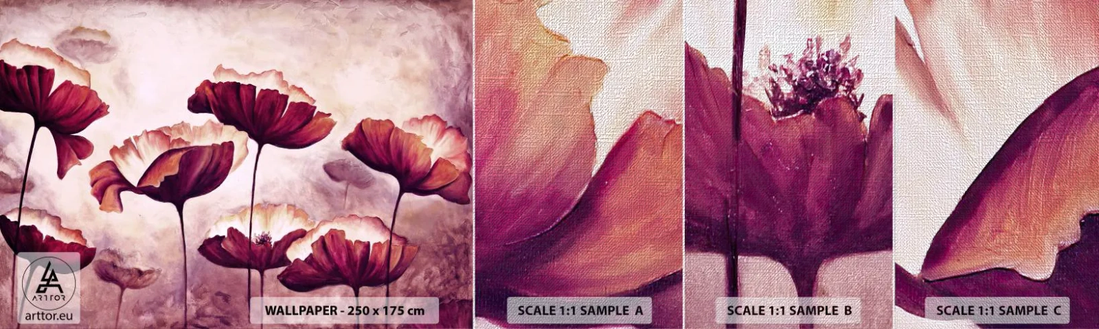 Campione di Fotomurale Premium Canvas - Petalo rosso e bianco - Astrazione, Fiori, Pezzo - 100x30 cm