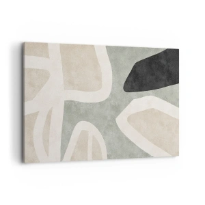 Quadro su tela - Stampe su Tela - Forme astratte in colori tenui - 100x70cm - Composizione con motivi in nero - Decorazione murale moderna per soggiorno e camera da letto ARTTOR