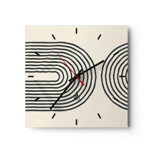 Orologio da parete - Orologio in Vetro - Motivo geometrico astratto con linee simmetriche su sfondo chiaro - 30x30cm - Tra un attimo... - Decorazione murale moderna per soggiorno e camera da letto ARTTOR