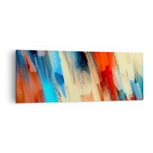Quadro su tela - Stampe su Tela - Pennellata astratta nei toni del blu e dell'arancione - 140x50cm - Cascata di colori - Decorazione murale moderna per soggiorno e camera da letto ARTTOR