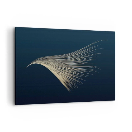 Quadro su tela - Stampe su Tela - Una delicata linea simile a una piuma su uno sfondo blu navy - 120x80cm - Come un capello d'angelo - Decorazione murale moderna per soggiorno e camera da letto ARTTOR