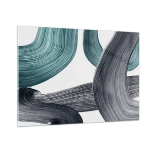 Quadro su vetro - Striature dinamiche nei toni dello smeraldo e del nero su sfondo bianco - 100x70cm - Tracce smeraldo e nero - Decorazione murale moderna per soggiorno e camera da letto ARTTOR