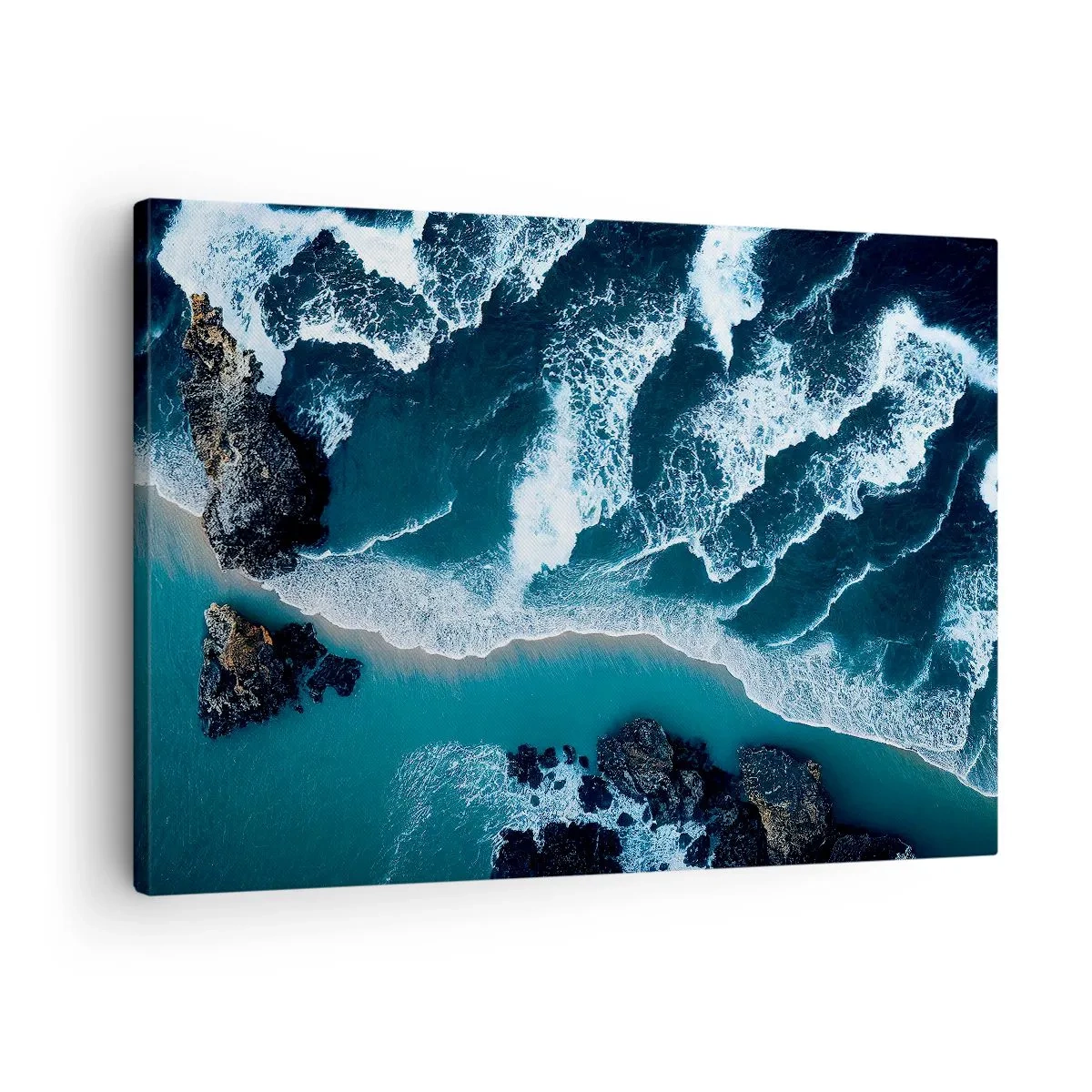 Quadro su tela - Stampe su Tela - Vista aerea delle onde che si infrangono sulla riva - 70x50cm - Avvolte dalle onde - Decorazione murale moderna per soggiorno e camera da letto ARTTOR