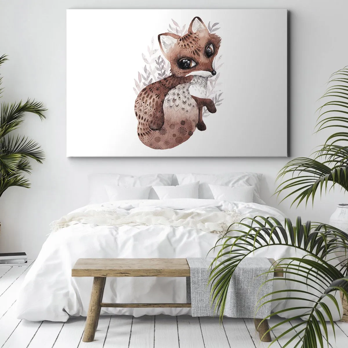 Quadro su tela - Stampe su Tela - Una simpatica volpe acquerellata su uno sfondo chiaro - 70x50cm - Semplicemente da amare - Decorazione murale moderna per soggiorno e camera da letto ARTTOR