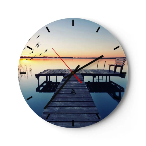 Orologio da parete - Orologio in Vetro - Un molo su un lago calmo al tramonto - 30x30cm - È stata una buona giornata - Decorazione murale moderna per soggiorno, cucina e camera da letto ARTTOR