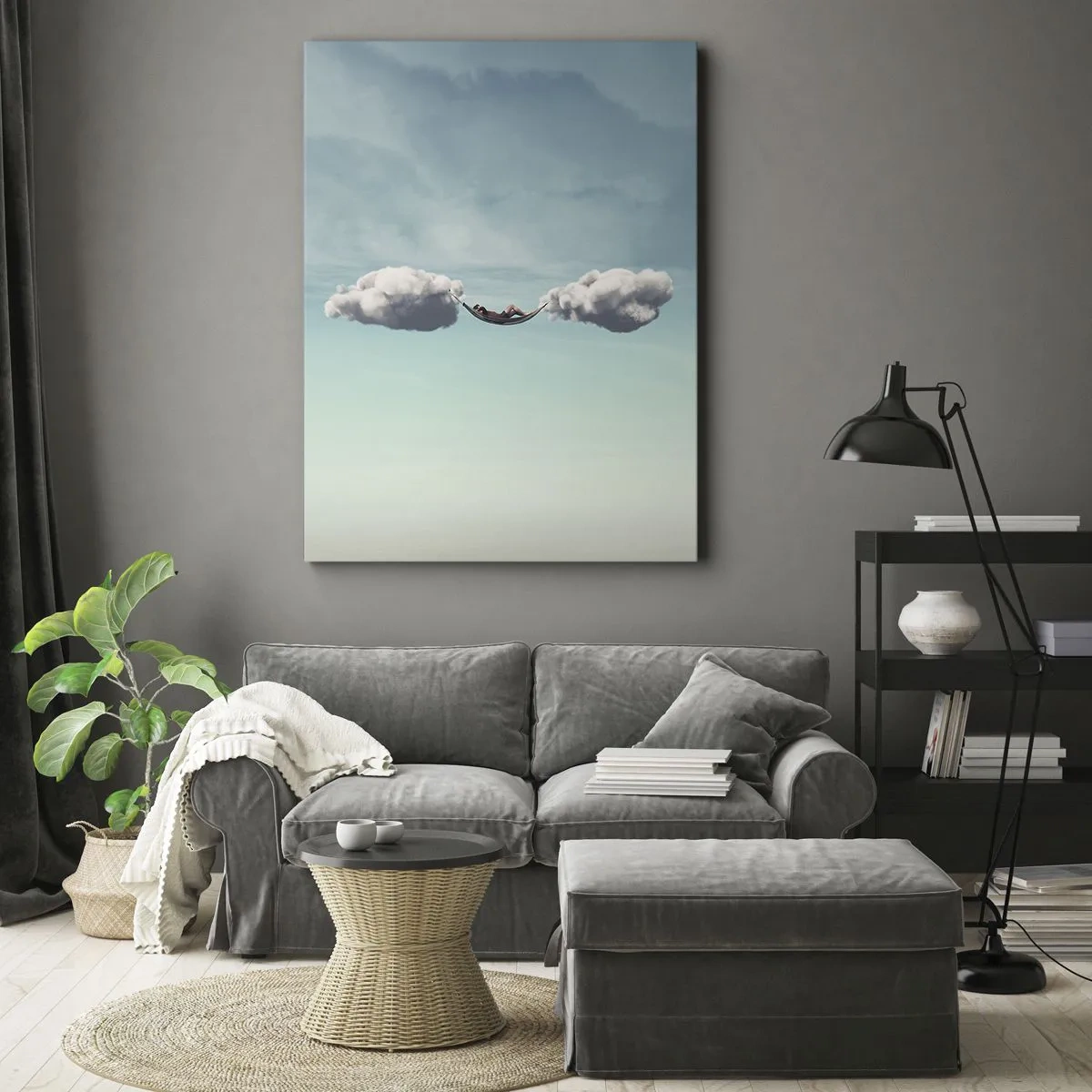 Quadro su tela - Stampe su Tela - Una persona che si rilassa su un'amaca sospesa tra le nuvole - 50x70cm - La felicità del momento - Decorazione murale moderna per soggiorno e camera da letto ARTTOR