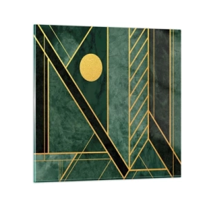 Quadro su vetro - Dinamica di oro e azzurro - 60x60 cm