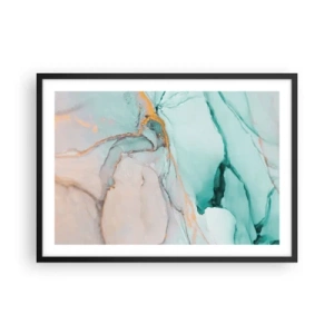 Poster in cornice nera - Una composizione astratta nei toni del turchese e dell'oro. - 70x50cm - Danza di forme e colori - Decorazione murale moderna per soggiorno e camera da letto ARTTOR