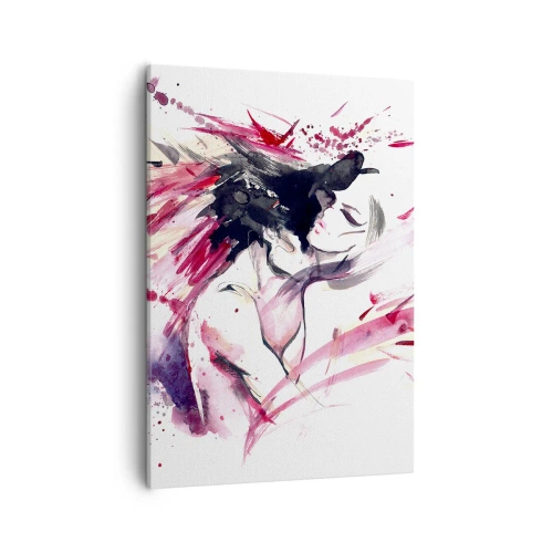 Quadro su tela - Stampe su Tela - Ritratto astratto di una donna con accenti rossi dinamici - 50x70cm - La pienezza dell'amore - Decorazione murale moderna per soggiorno e camera da letto ARTTOR