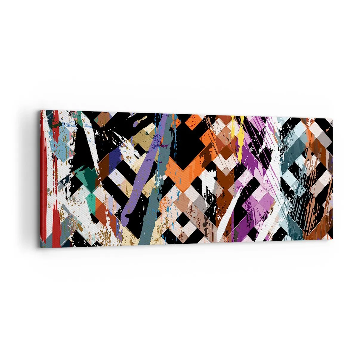 Quadro su tela - Stampe su Tela - Composizione astratta con linee colorate su sfondo nero - 120x50cm - Elevato al quadrato - Decorazione murale moderna per soggiorno e camera da letto ARTTOR