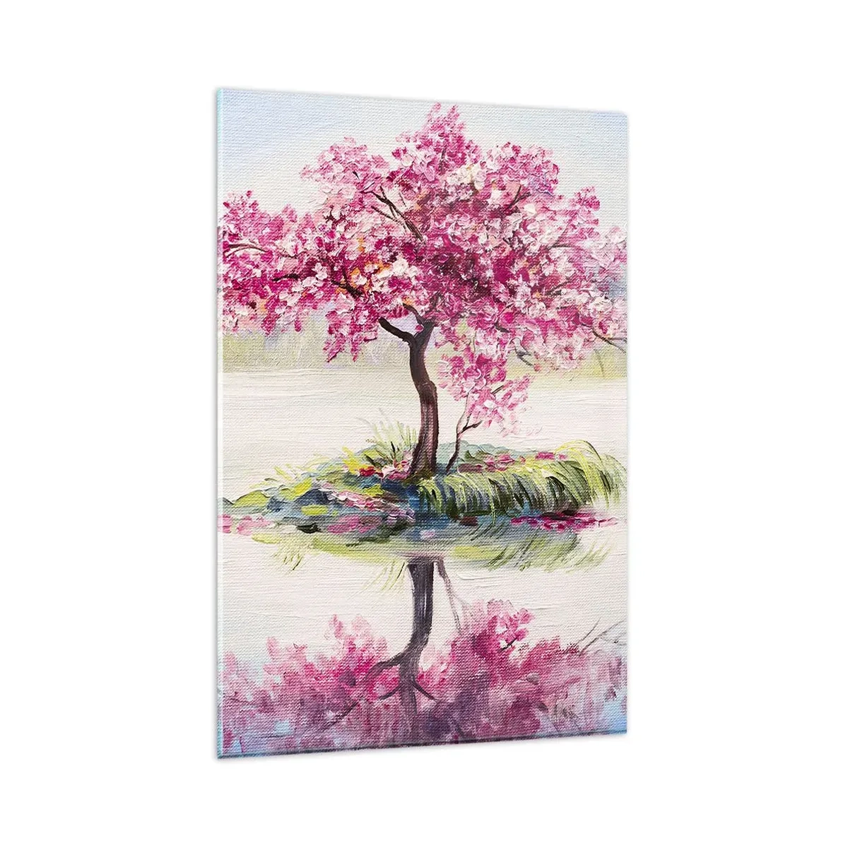 Quadro su vetro - Un albero in fiore sull'acqua ferma - 80x120cm - La festa della primavera - Decorazione murale moderna per soggiorno e camera da letto ARTTOR