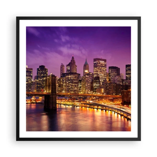 Poster in cornice nera - Manhattan in viola e oro - 60x60 cm