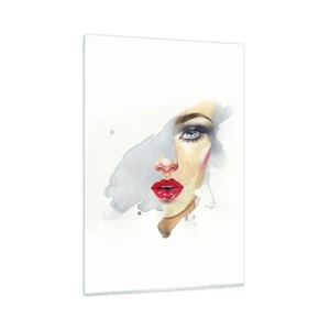 Quadro su vetro - Ritratto ad acquerello di una donna dallo sguardo intenso. - 80x120cm - Riflesso in una goccia d'acqua - Decorazione murale moderna per soggiorno e camera da letto ARTTOR