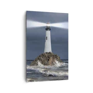 Quadro su tela - Stampe su Tela - Un faro su una roccia circondato da un mare in tempesta - 80x120cm - Qui...qui... qui! - Decorazione murale moderna per soggiorno e camera da letto ARTTOR