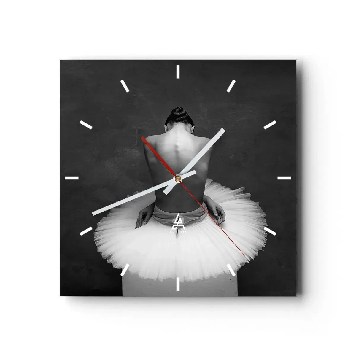 Orologio da parete - Orologio in Vetro - Una ballerina in una posa classica su uno sfondo scuro. - 30x30cm - Fiorisce adesso - Decorazione murale moderna per soggiorno e camera da letto ARTTOR