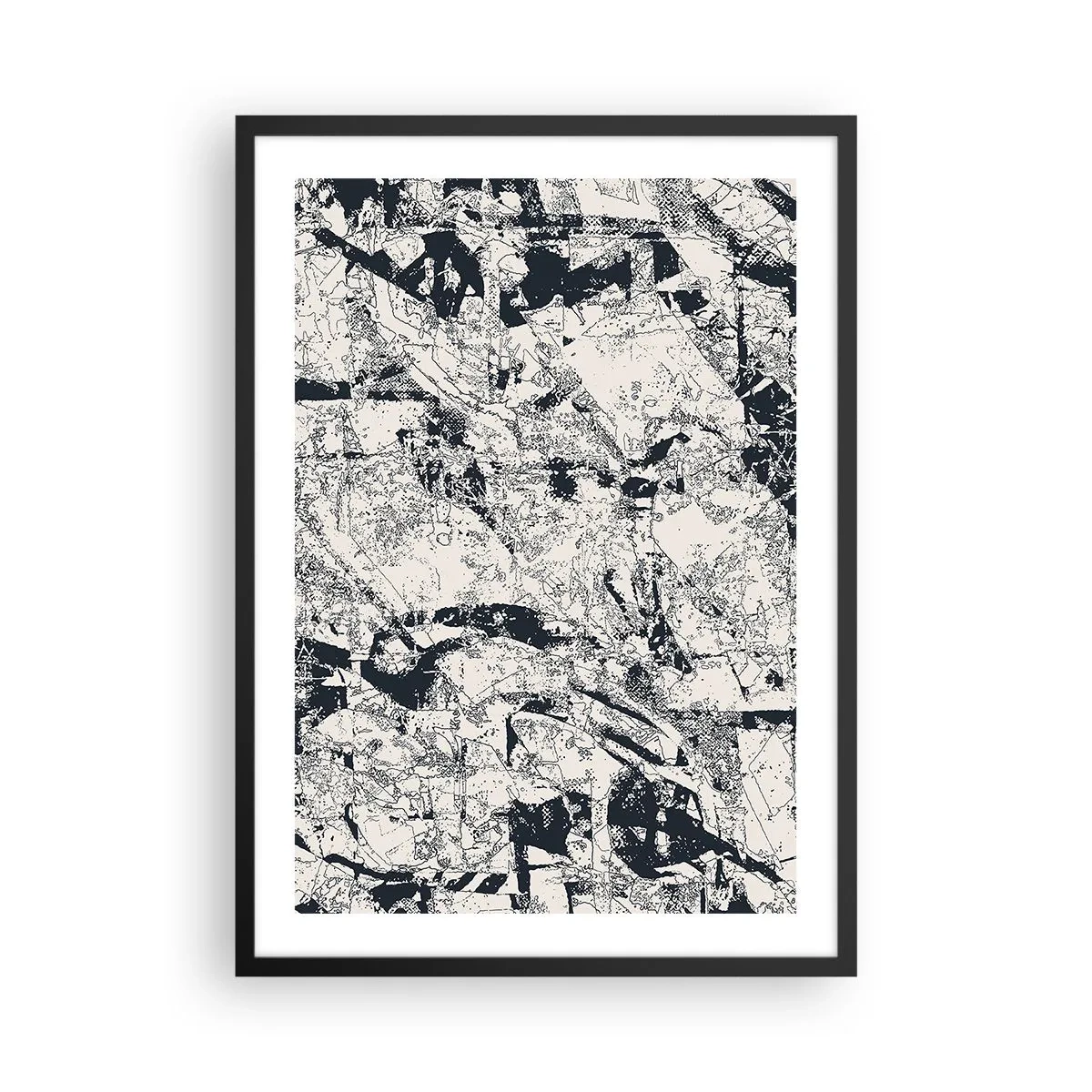 Poster in cornice nera - Composizione astratta in bianco e nero strutturata - 50x70cm - La compenetrazione degli opposti - Decorazione murale moderna per soggiorno e camera da letto ARTTOR