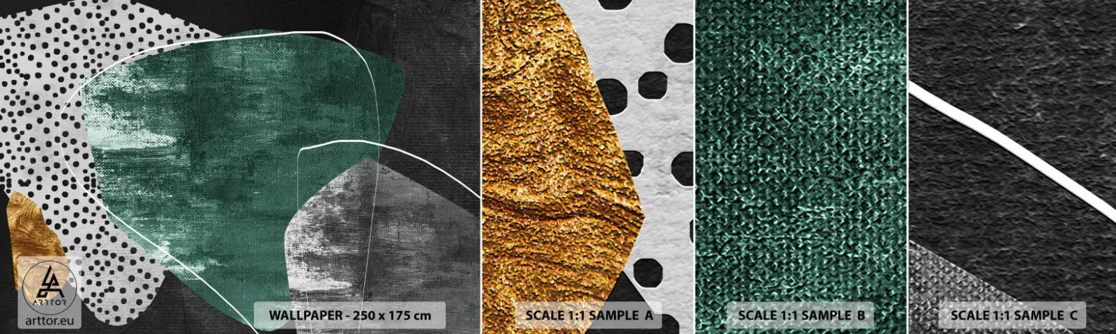 Campione Di Fotomurale Standard Eco - Astrazione colorata con petalo d'oro - Astrazione, Struttura, Collage - 100x30 cm