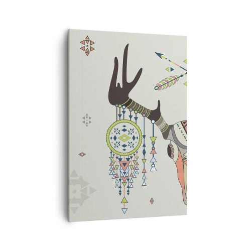 Quadro su tela - Stampe su Tela - Decorazione boho con teschio di cervo e acchiappasogni - 70x100cm - Il trofeo del cacciatore indiano - Decorazione murale moderna per soggiorno e camera da letto ARTTOR