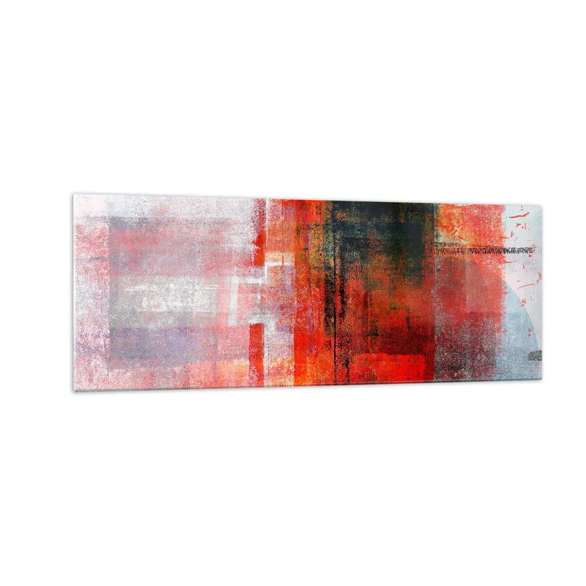 Quadro su vetro - Composizione geometrica astratta con accenti rossi e arancioni - 140x50cm - Composizione arroventata - Decorazione murale moderna per soggiorno e camera da letto ARTTOR