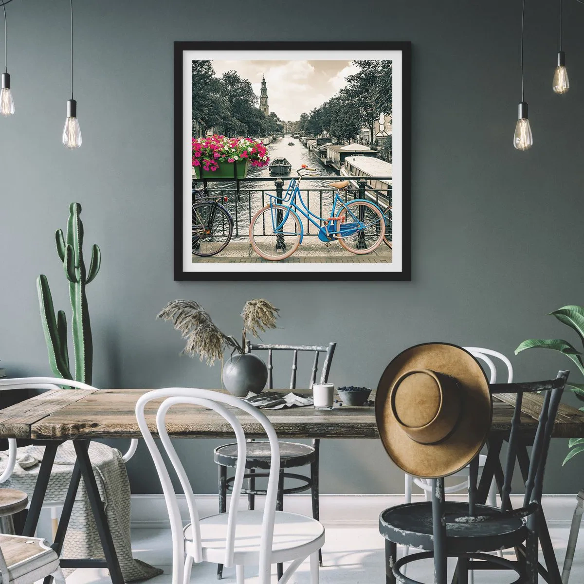 Poster in cornice nera - I colori delle strade di Amsterdam - 40x40 cm