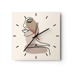 Orologio da parete - Orologio in Vetro - Un profilo femminile in stile minimalista - 30x30cm - La linea sicura della bellezza - Decorazione murale moderna per soggiorno e camera da letto ARTTOR
