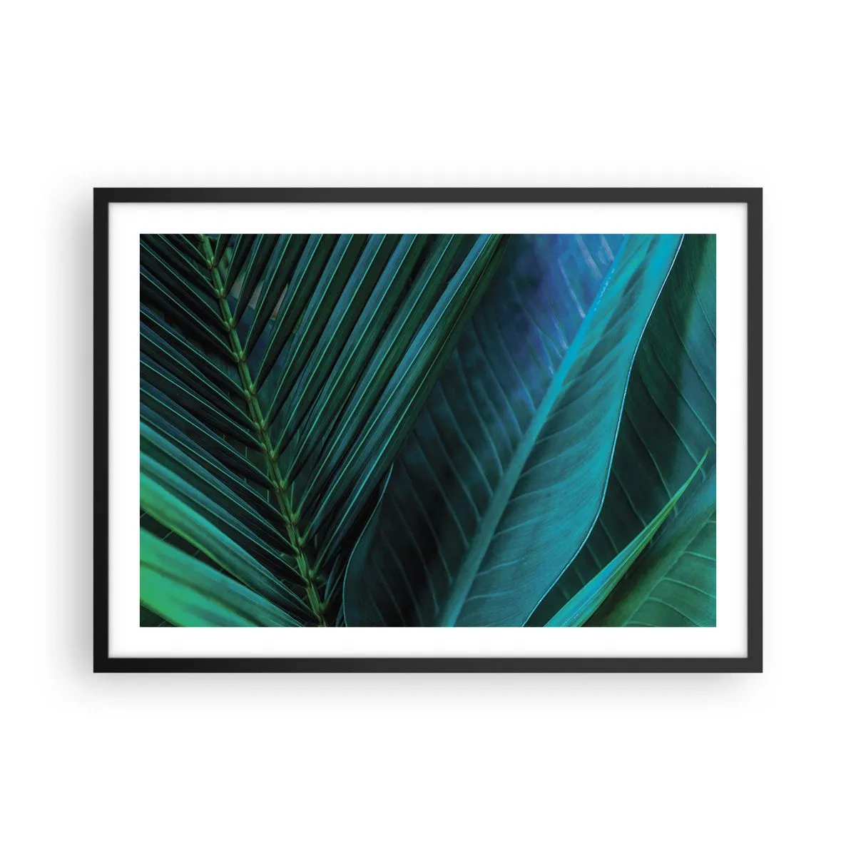 Poster in cornice nera - Primo piano delle foglie verdi tropicali - 70x50cm - Anatomia del verde - Decorazione murale moderna per soggiorno e camera da letto ARTTOR