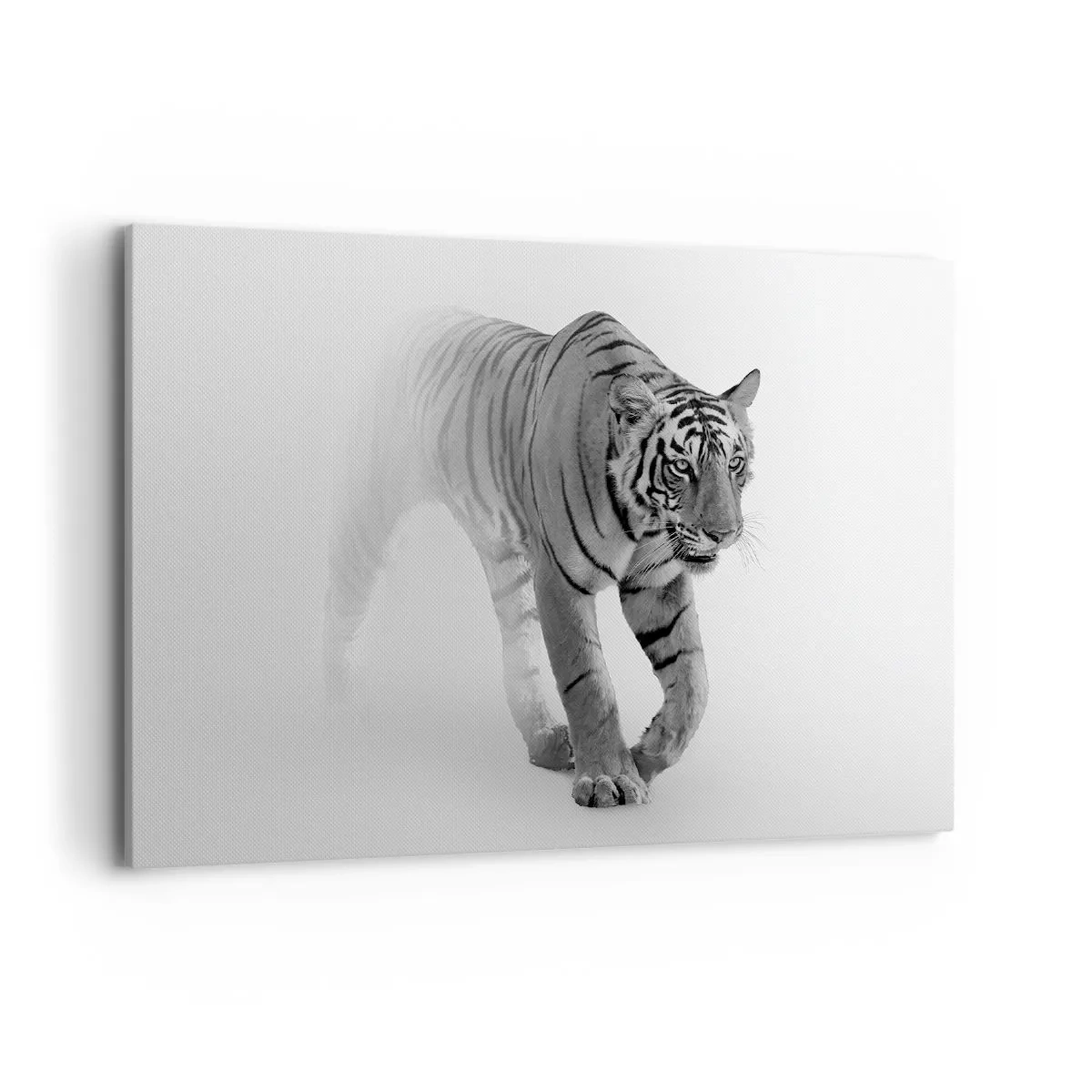 Quadro su tela - Stampe su Tela - Una tigre che emerge dalla nebbia - 100x70cm - Incantato nella nebbia - Decorazione murale moderna per soggiorno e camera da letto ARTTOR
