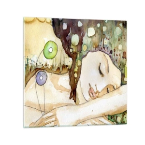 Quadro su vetro - Sogno smeraldo e viola - 30x30 cm