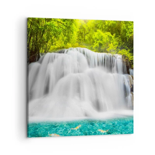 Quadro su tela - Stampe su Tela - Cascata spumeggiante dal verde all'azzurro - 50x50 cm
