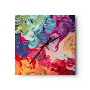 Orologio da parete - Orologio in Vetro - Una composizione astratta con colori vivaci e vorticosi e una struttura dinamica. - 30x30cm - La nascita dei colori - Decorazione murale moderna per soggiorno e camera da letto ARTTOR