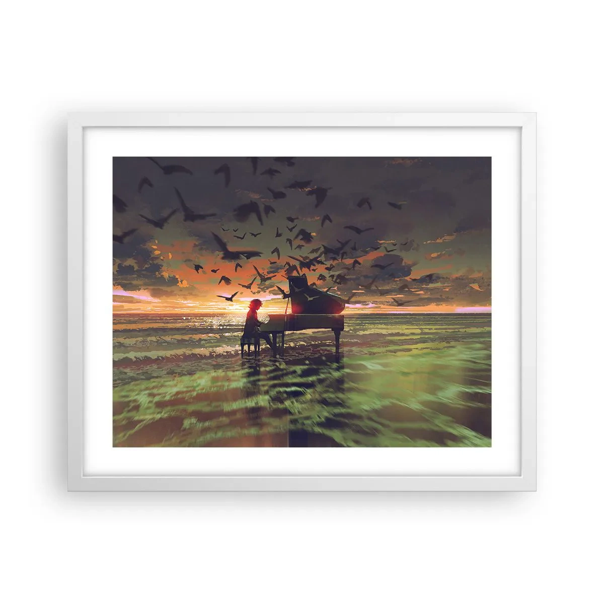 Poster in cornice bianca - Concerto per pianoforte e onde - 50x40 cm