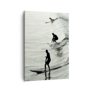 Quadro su tela - Stampe su Tela - Surfisti sulle onde in uno scatto monocromatico - 50x70cm - Onde all'incontro - Decorazione murale moderna per soggiorno e camera da letto ARTTOR
