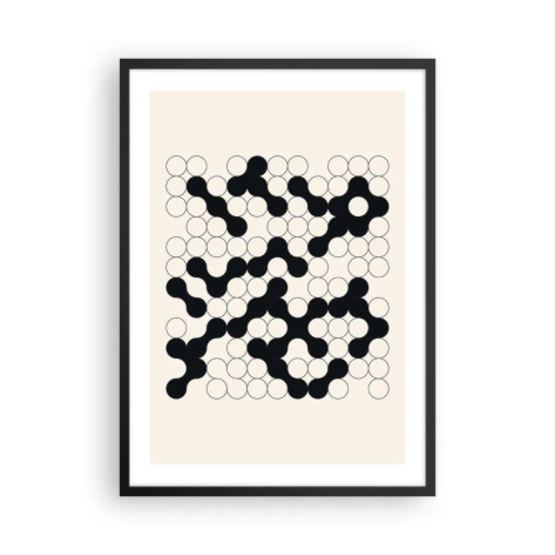 Poster in cornice nera - Composizione geometrica di cerchi bianchi e neri - 50x70cm - Gioco cinese: variazione - Decorazione murale moderna per soggiorno e camera da letto ARTTOR