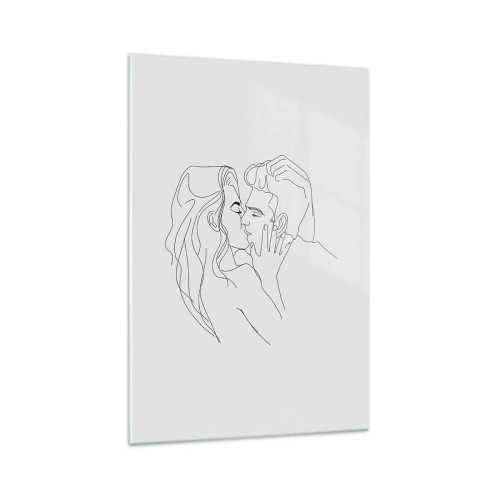 Quadro su vetro - Il contorno di una coppia che si bacia su uno sfondo chiaro - 70x100cm - La stessa linea - Decorazione murale moderna per soggiorno e camera da letto ARTTOR