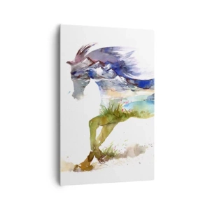Quadro su tela - Stampe su Tela - Acquerello di un cavallo con un paesaggio montano in silhouette - 80x120cm - Direttamente dal prato al cielo - Decorazione murale moderna per soggiorno e camera da letto ARTTOR