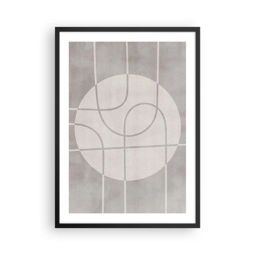 Poster in cornice nera - Linee geometriche e un cerchio in tonalità di grigio - 50x70cm - Tondo e dritto - Decorazione murale moderna per soggiorno e camera da letto ARTTOR