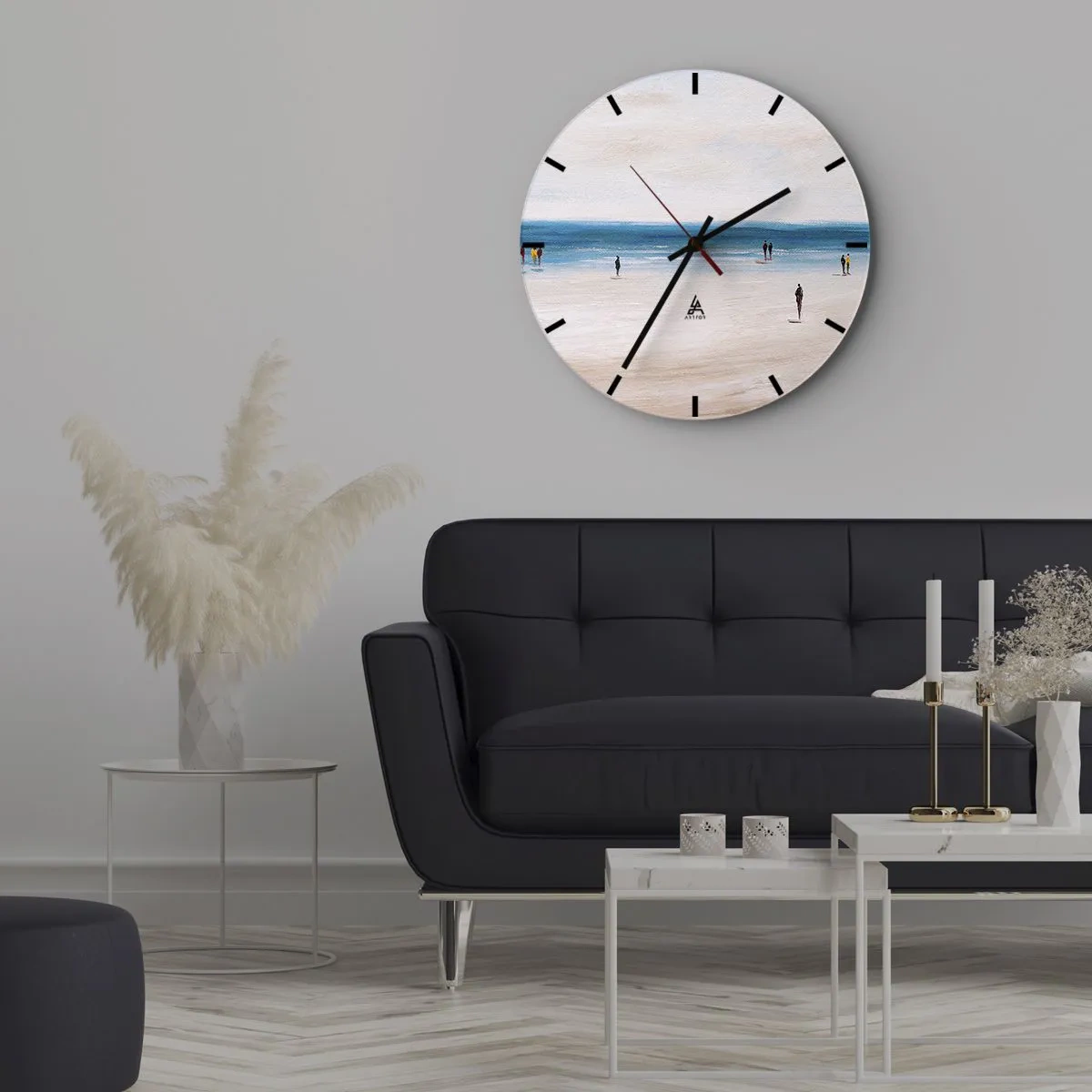 Orologio da parete - Orologio in Vetro - Figure che camminano sulla spiaggia con vista sul mare calmo - 30x30cm - Un bisogno naturale - Decorazione murale moderna per soggiorno, cucina e camera da letto ARTTOR