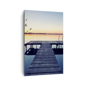 Quadro su tela - Stampe su Tela - Molo di legno su un lago all'alba con uccelli - 80x120cm - È stata una buona giornata - Decorazione murale moderna per soggiorno e camera da letto ARTTOR