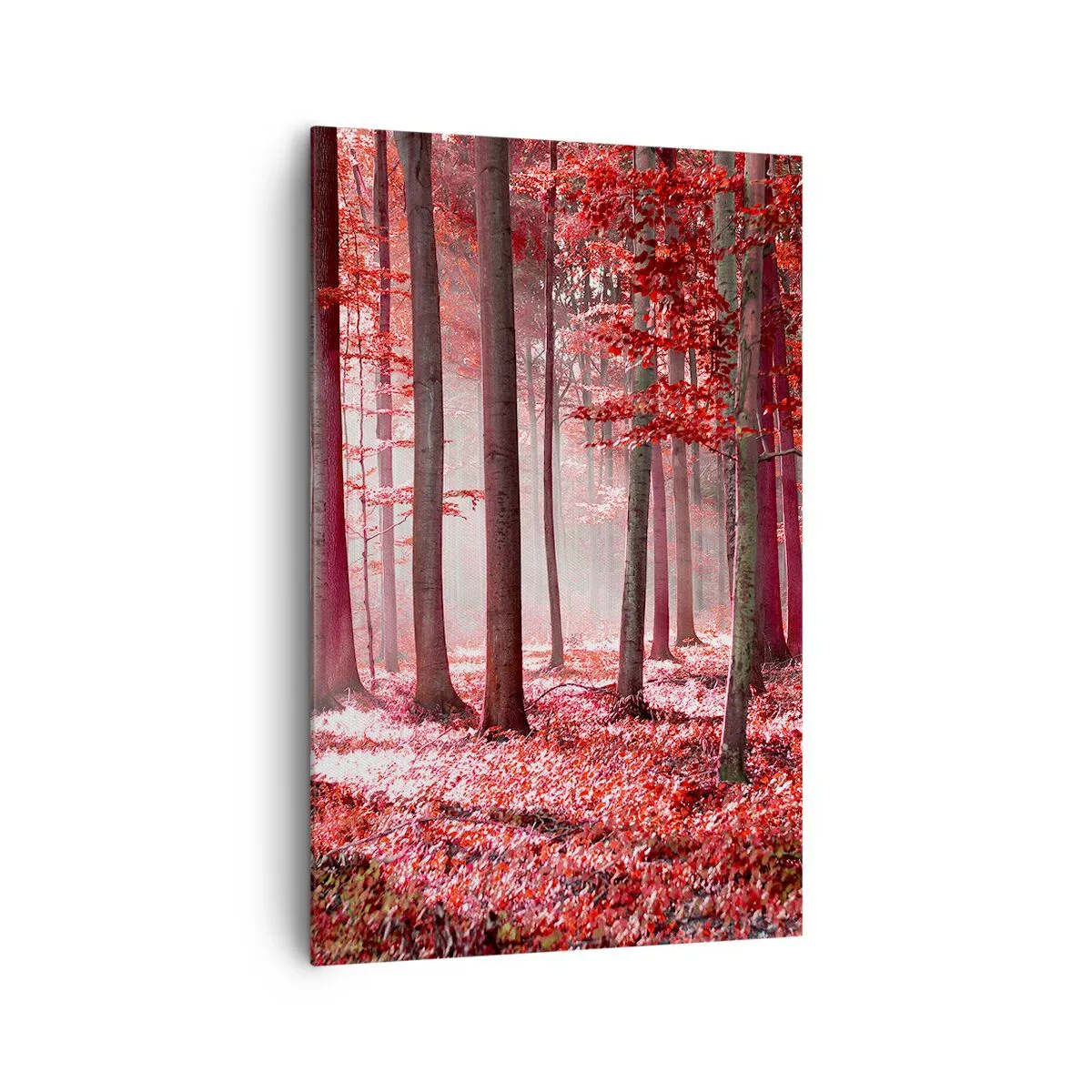 Quadro su tela - Stampe su Tela - Una splendida foresta dalle tonalità rosse con raggi di luce che penetrano attraverso gli alberi - 80x120cm - Anche rosso è bello - Decorazione murale moderna per soggiorno e camera da letto ARTTOR